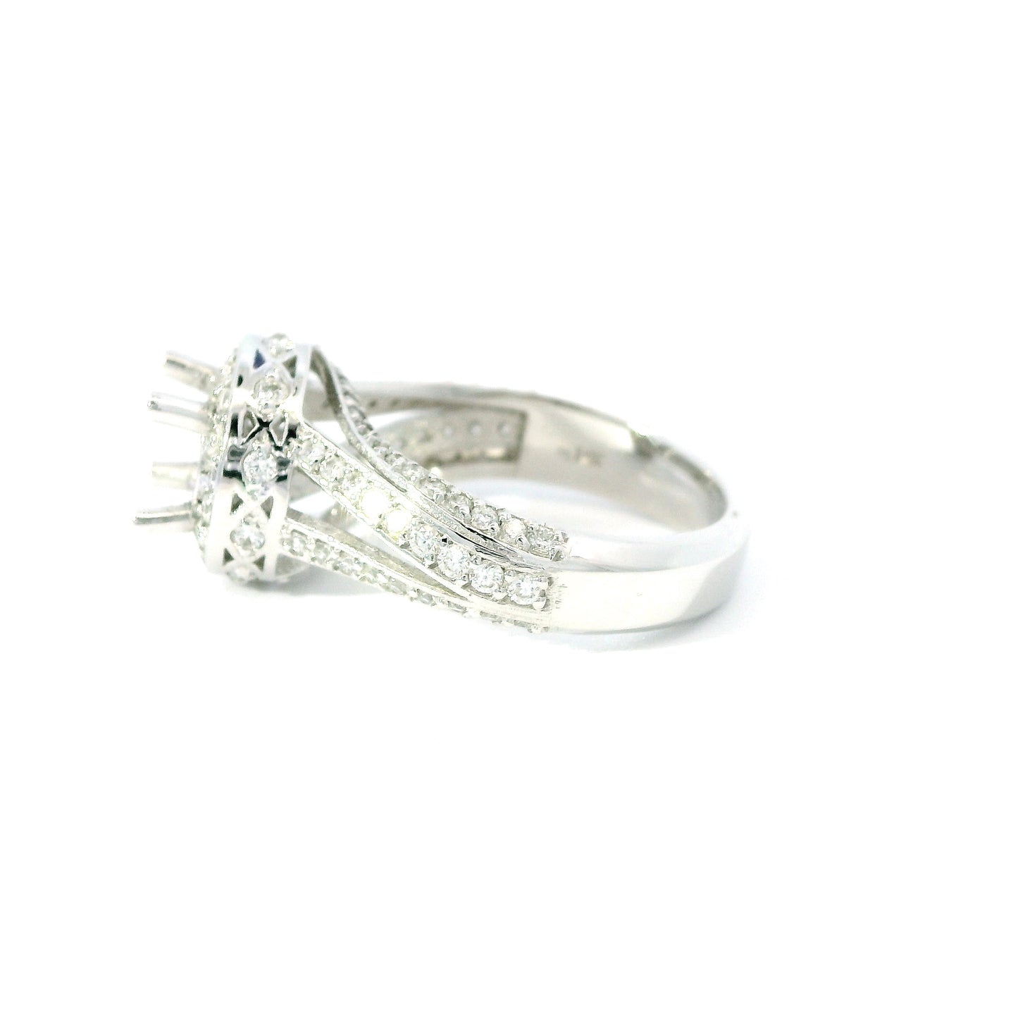 14K White Gold Round Halo Diamond Engagement Ring Setting with Split Shank