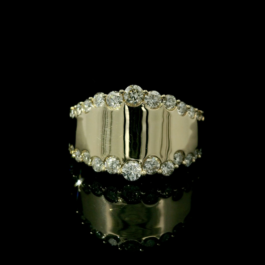 14K Yellow Gold Wide Diamond Border Band Ring