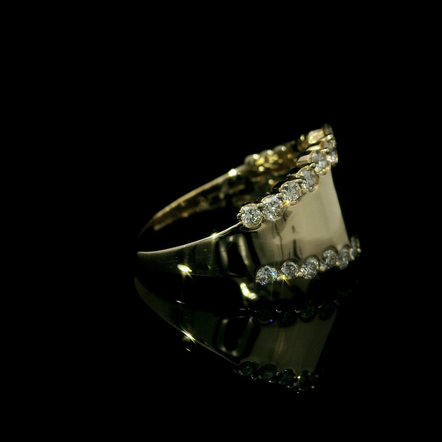 14K Yellow Gold Wide Diamond Border Band Ring