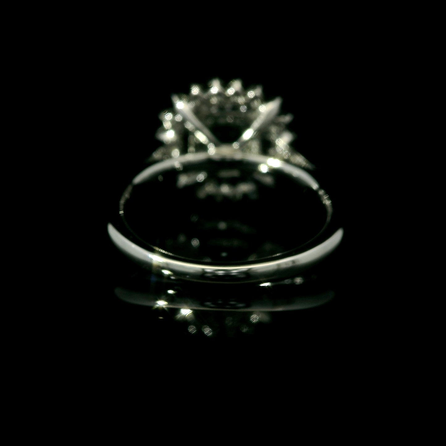 Round Emerald Starburst Double Halo Diamond Ring in 14K White Gold