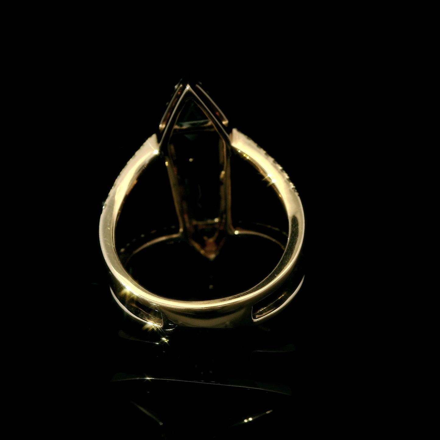 14K Rose Gold Geometric Blue Topaz & Diamond Halo Statement Ring