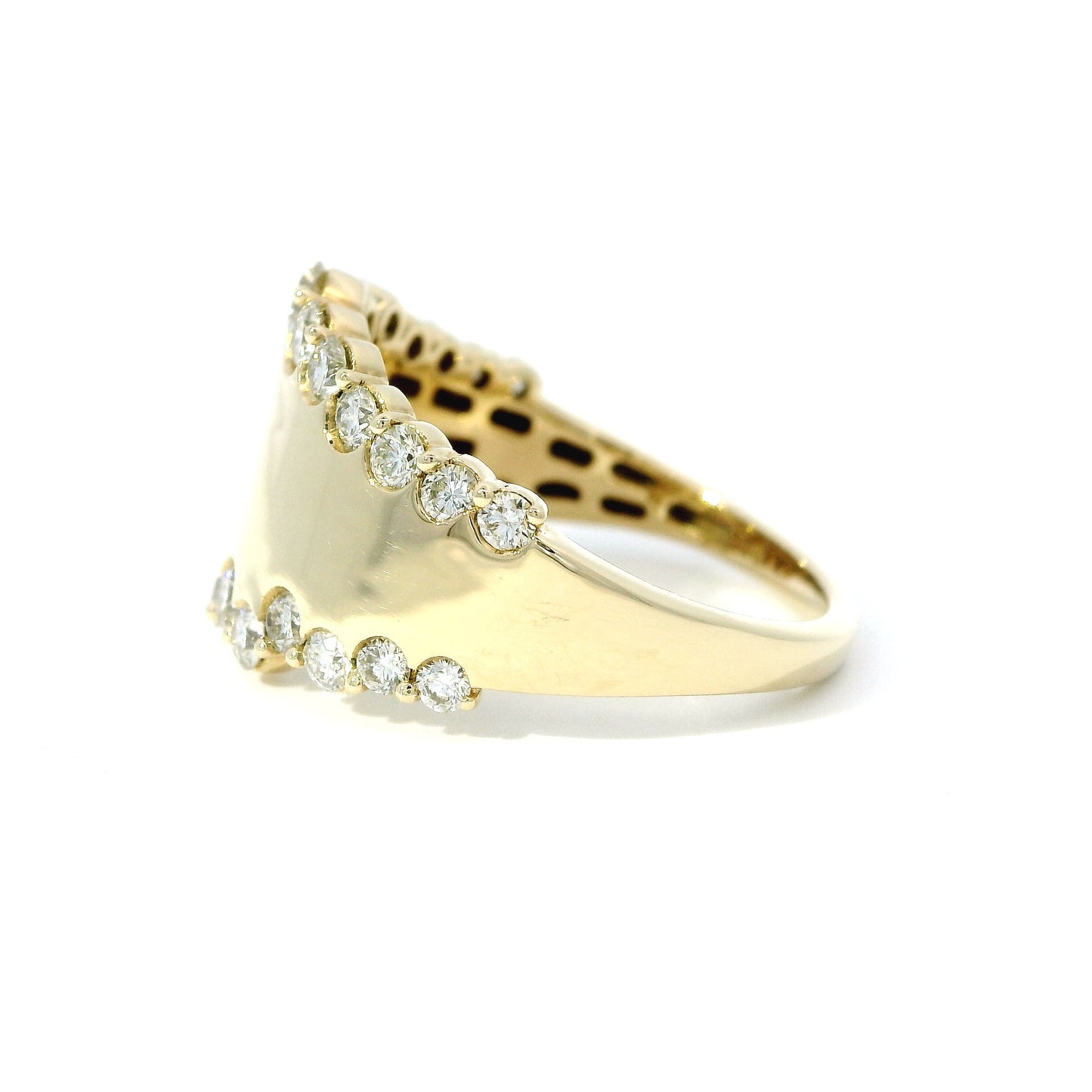 14K Yellow Gold Wide Diamond Border Band Ring