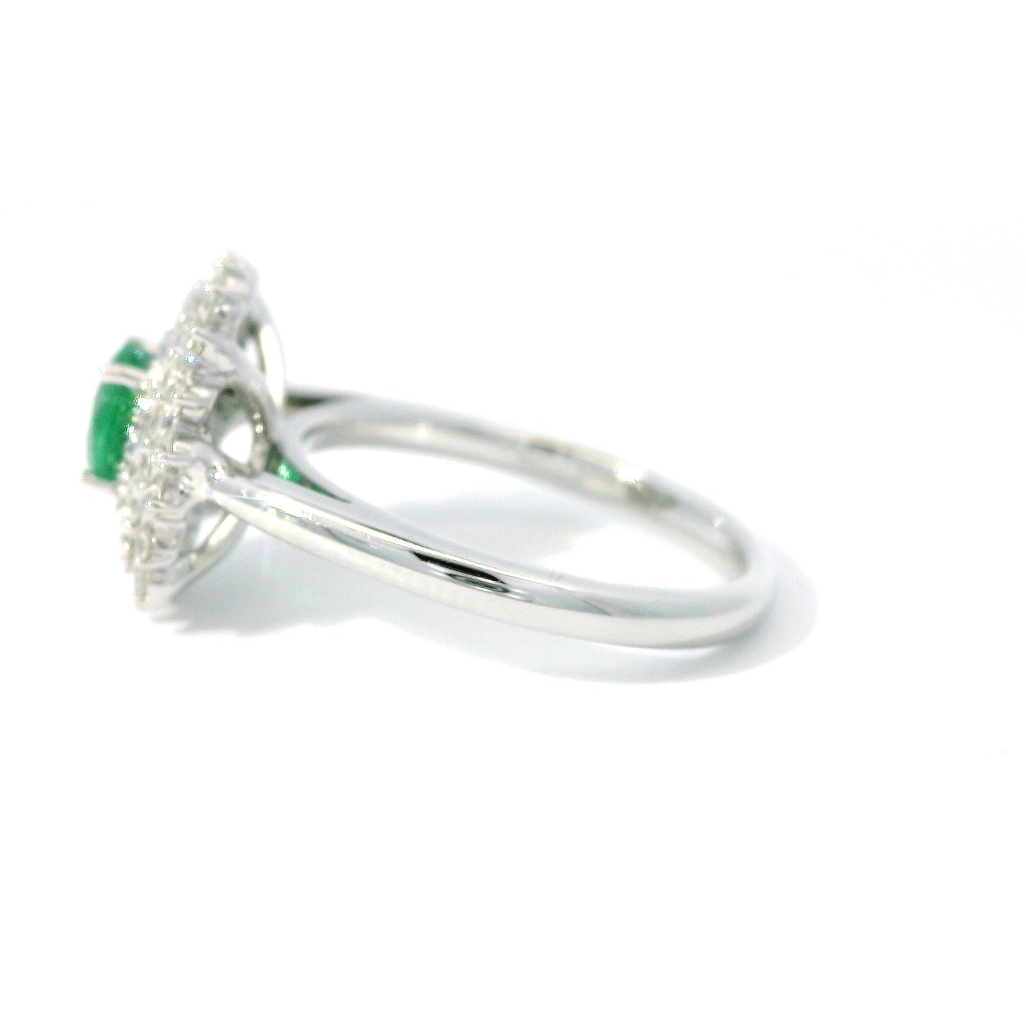 Round Emerald Starburst Double Halo Diamond Ring in 14K White Gold