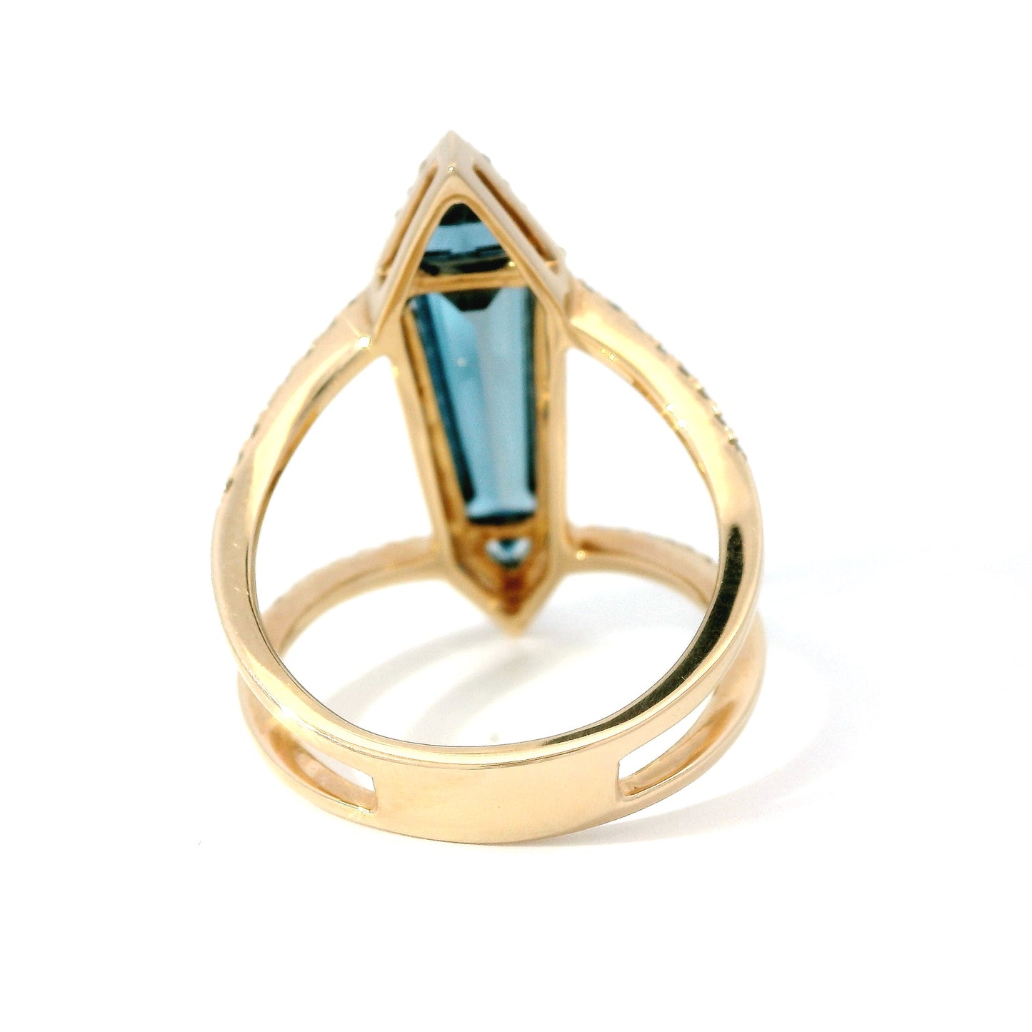 14K Rose Gold Geometric Blue Topaz & Diamond Halo Statement Ring