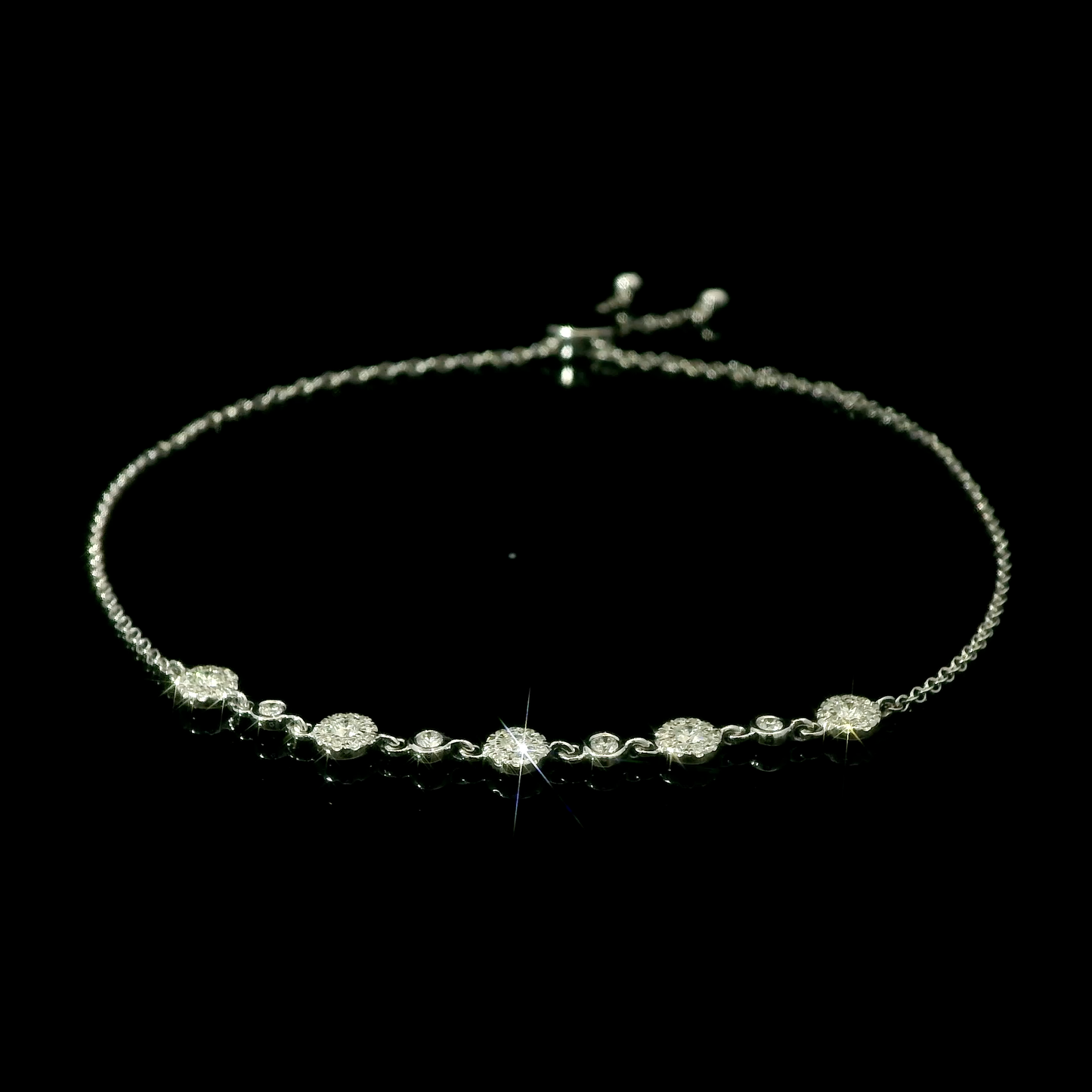 Boho Adjustable Diamond Bracelet in 14k Gold – Natural Sparkling Diamond Station Design