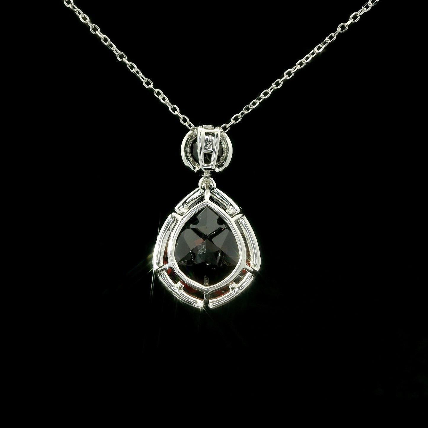 14K White Gold Double Garnet Drop Pendant with Diamond Halo
