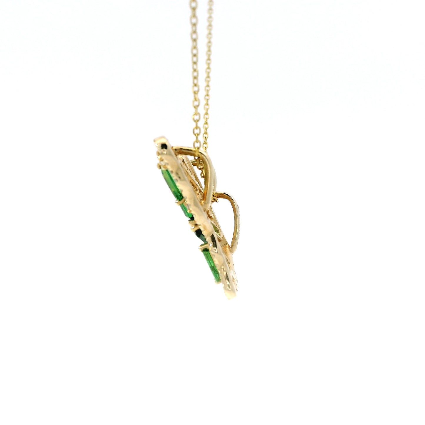 14K Yellow Gold Green Tsavorite Butterfly Pendant with Diamond Halo