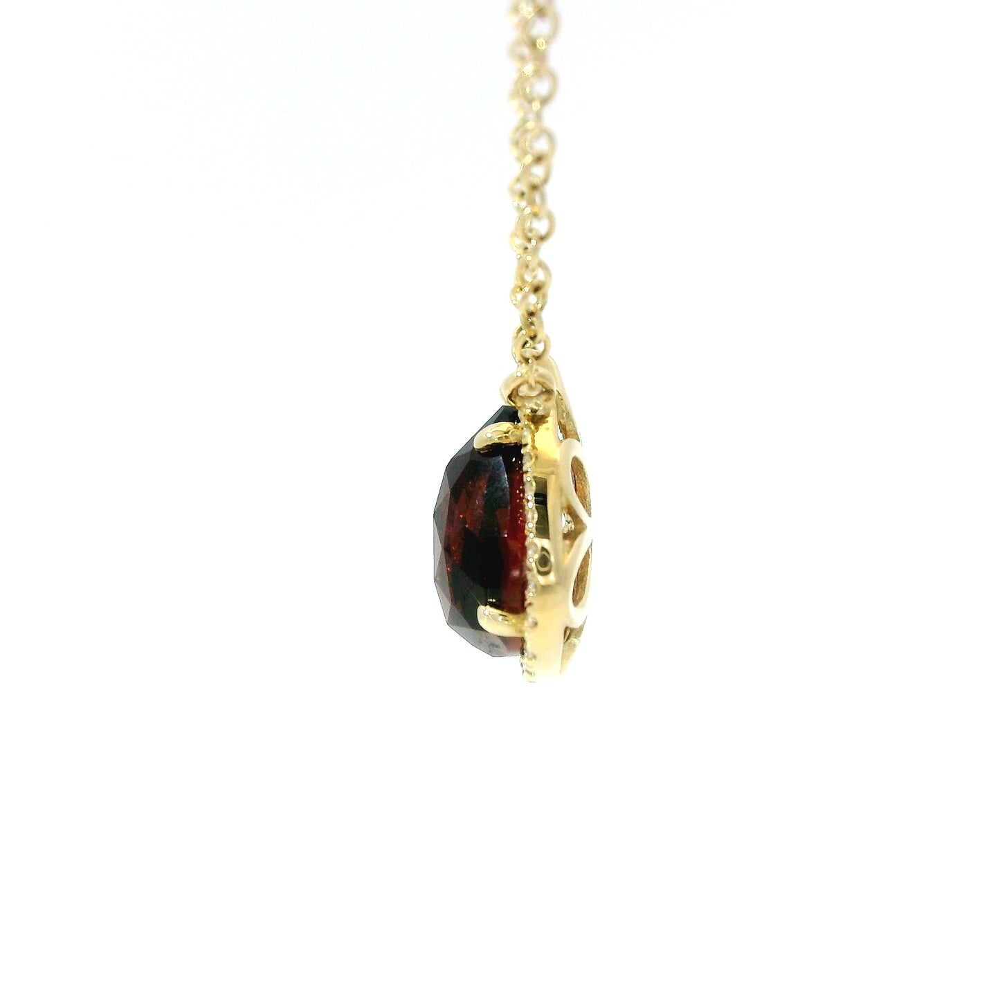 14K Gold Pear-Shaped Garnet & Diamond Halo Necklace