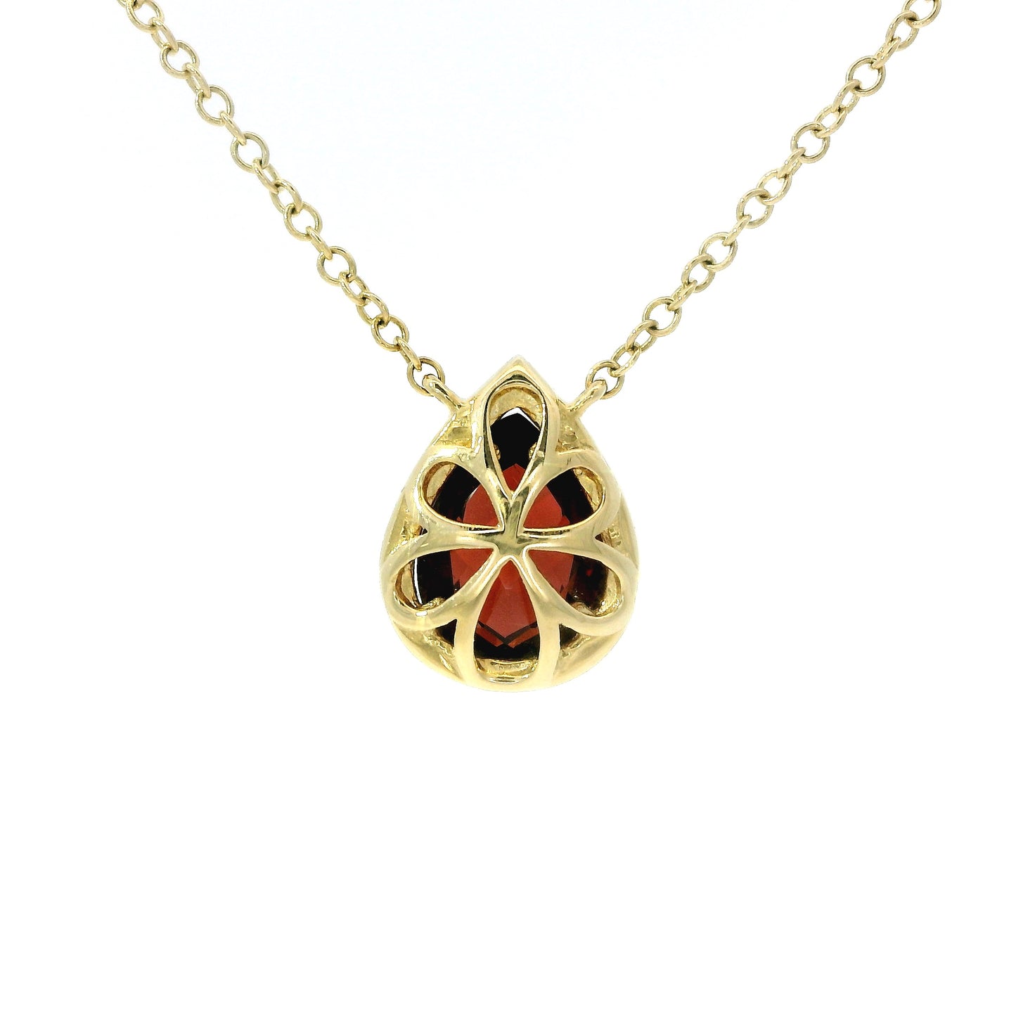 14K Gold Pear-Shaped Garnet & Diamond Halo Necklace