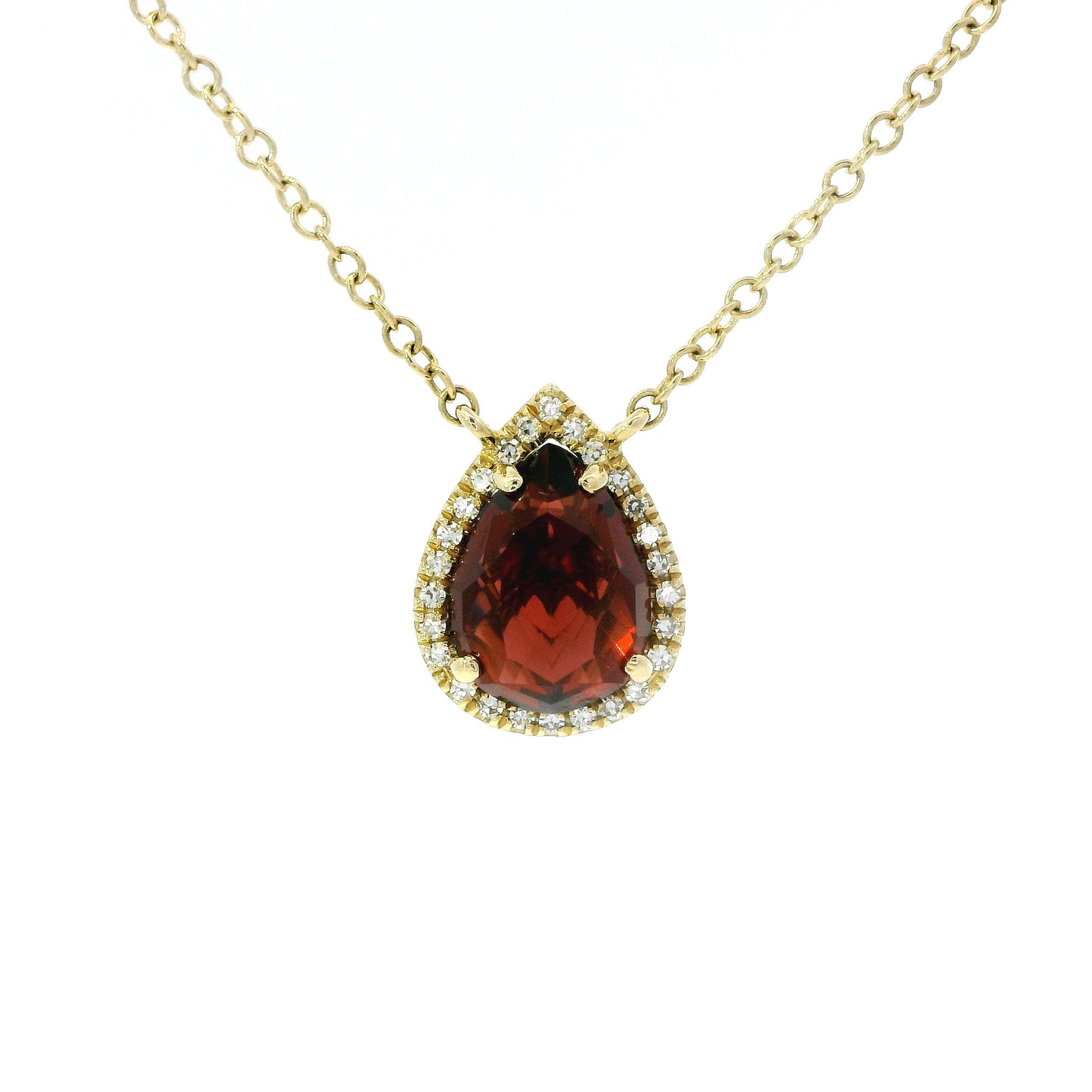 14K Gold Pear-Shaped Garnet & Diamond Halo Necklace