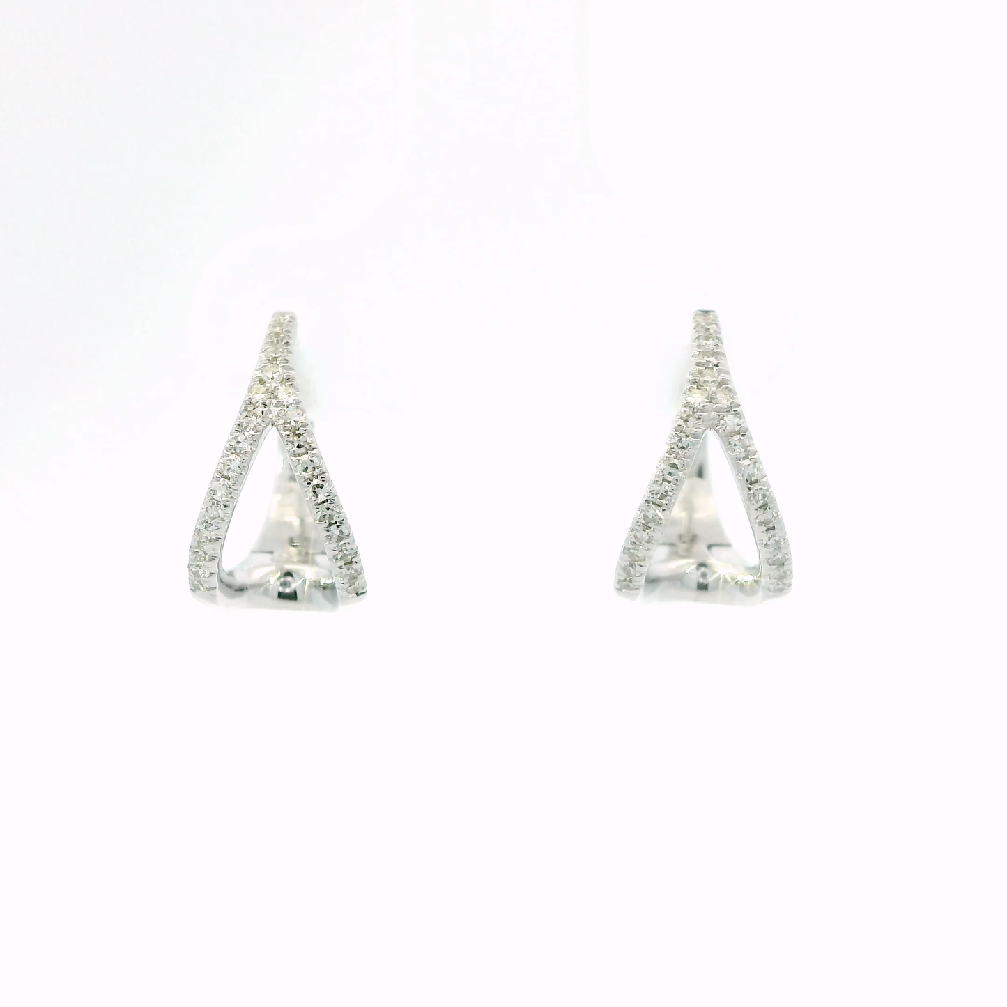 14K White Gold Diamond V Hoop Earrings