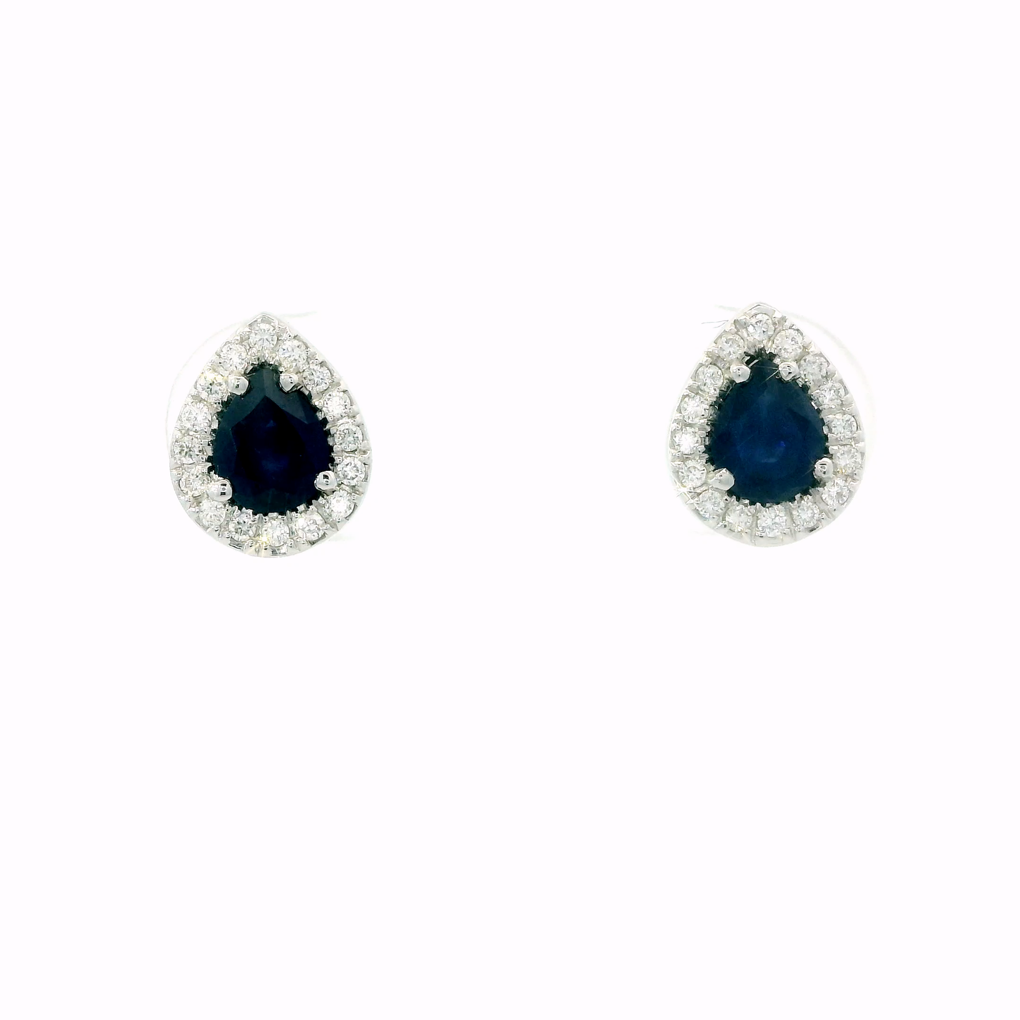 14K Gold Pear-Shaped Sapphire & Diamond Halo Stud Earrings