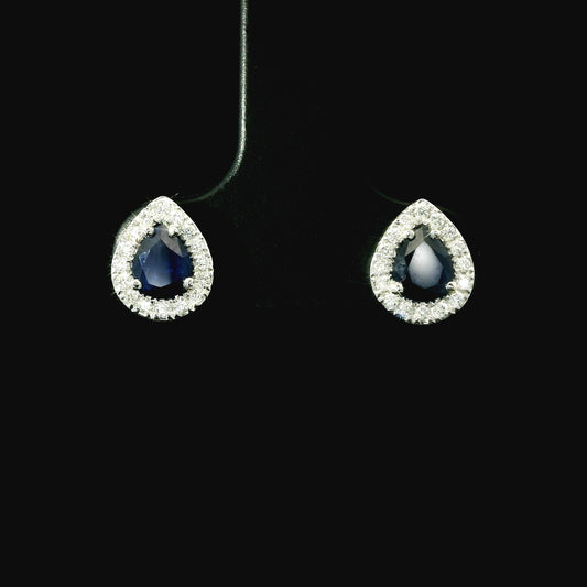 14K Gold Pear-Shaped Sapphire & Diamond Halo Stud Earrings
