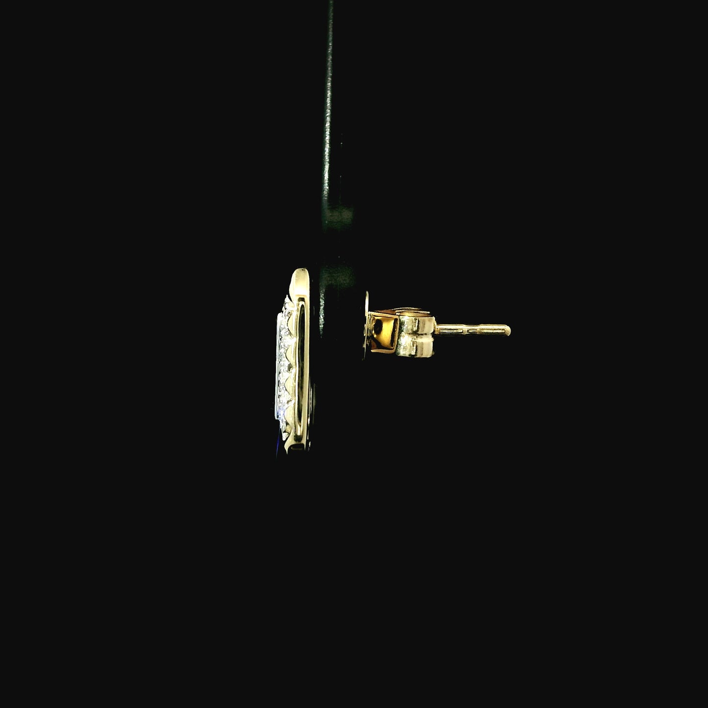 14K Two Tone Yellow & White Gold Baguette Diamond Halo Stud Earrings