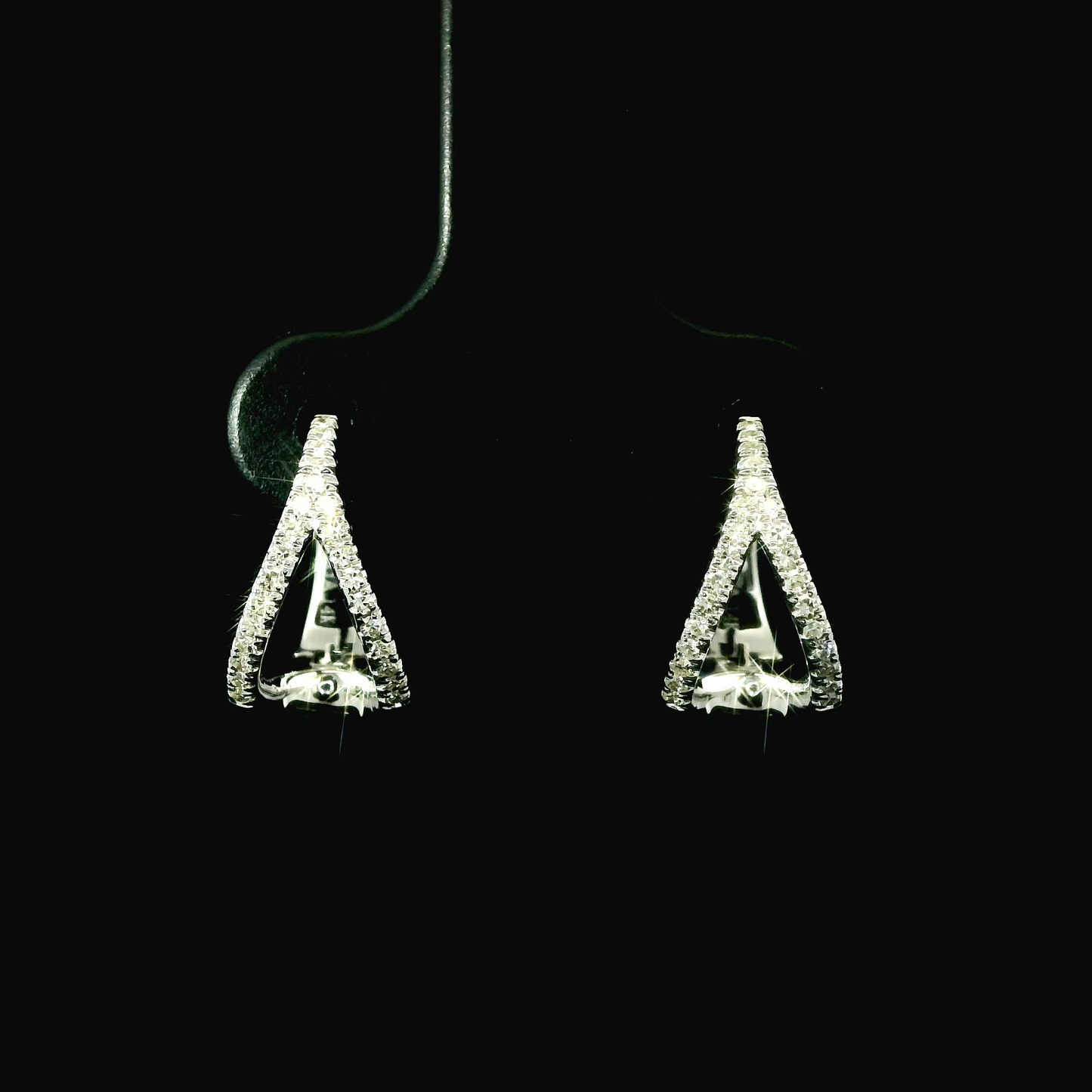 14K White Gold Diamond V Hoop Earrings