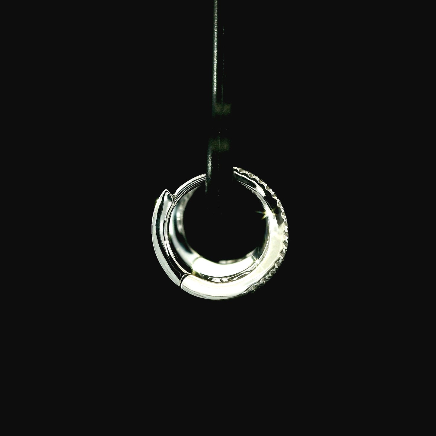 14K White Gold Diamond V Hoop Earrings