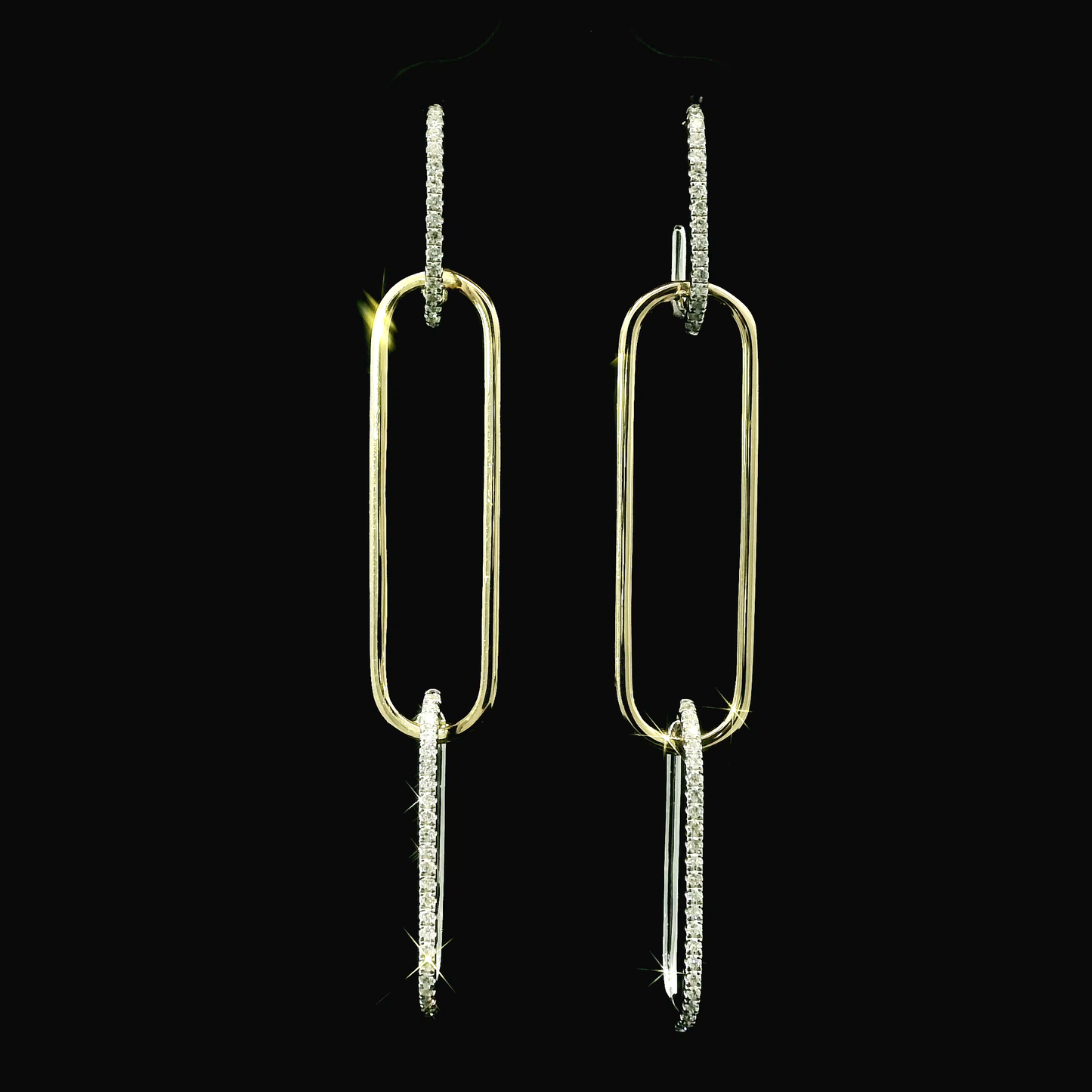 14K Two-Tone Gold Diamond Paperclip Dangle Earrings