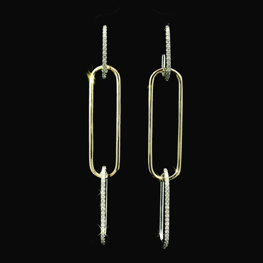 14K Two-Tone Gold Diamond Paperclip Dangle Earrings