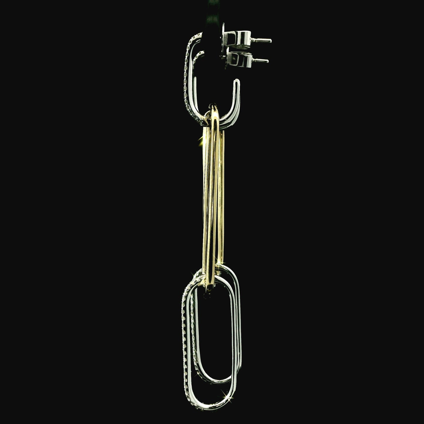 14K Two-Tone Gold Diamond Paperclip Dangle Earrings