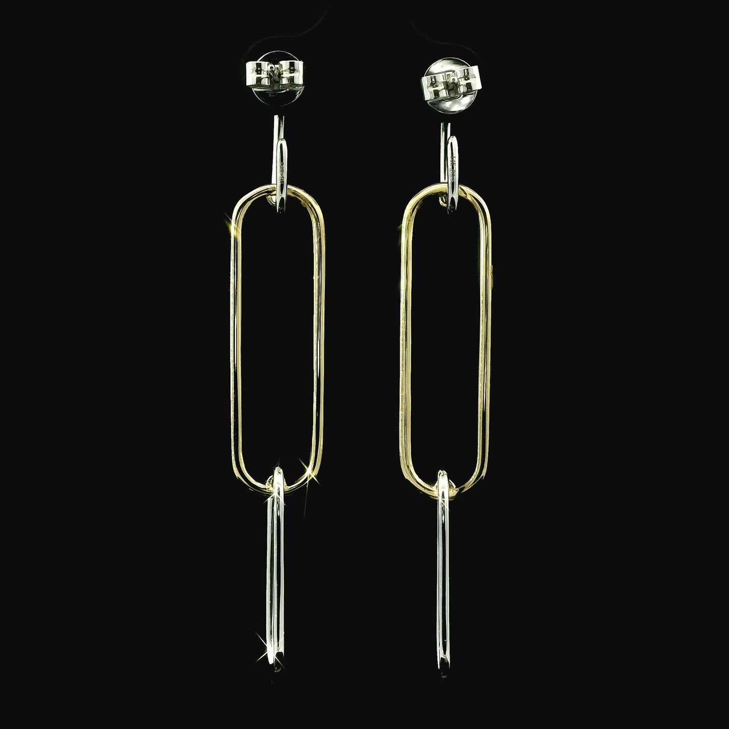 14K Two-Tone Gold Diamond Paperclip Dangle Earrings