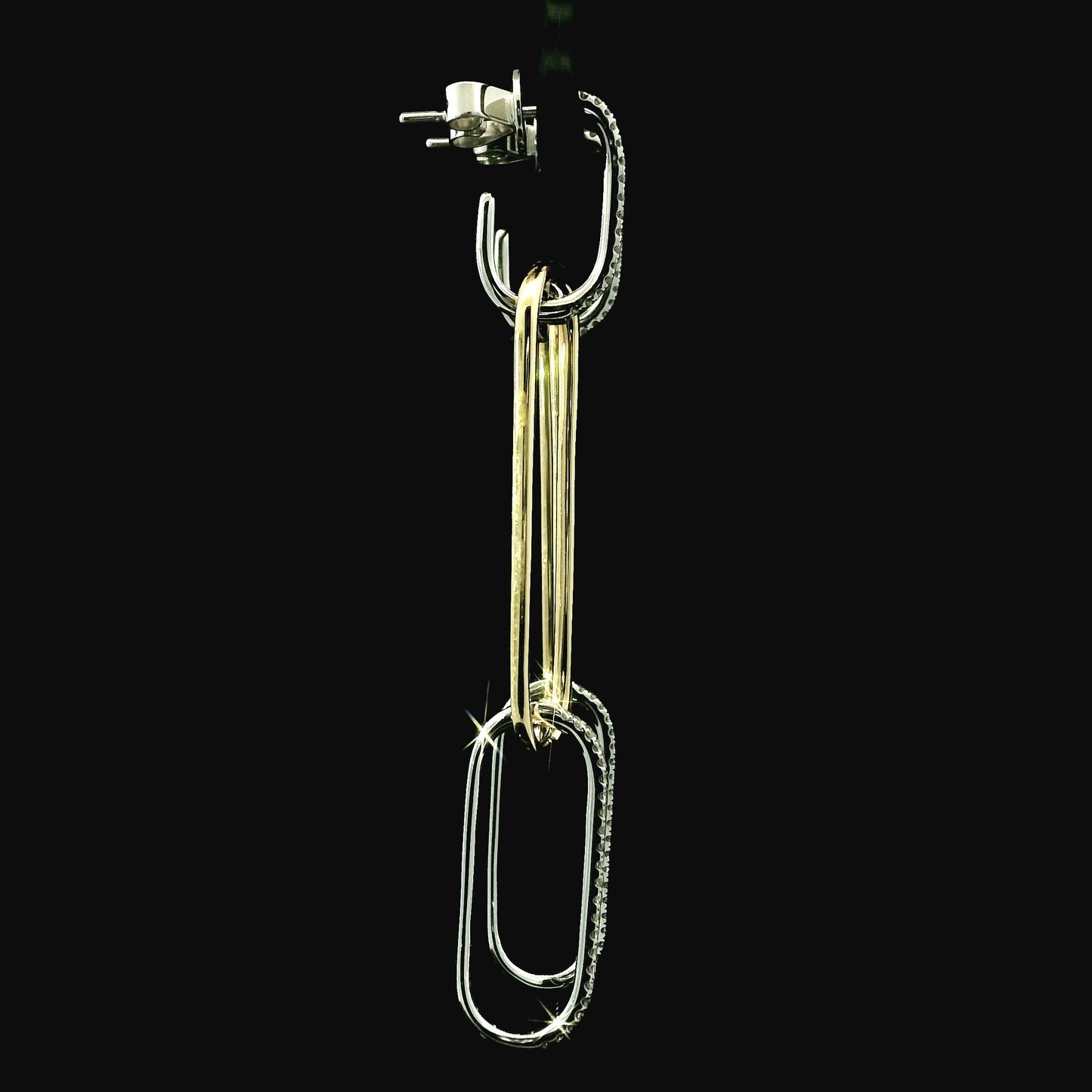 14K Two-Tone Gold Diamond Paperclip Dangle Earrings