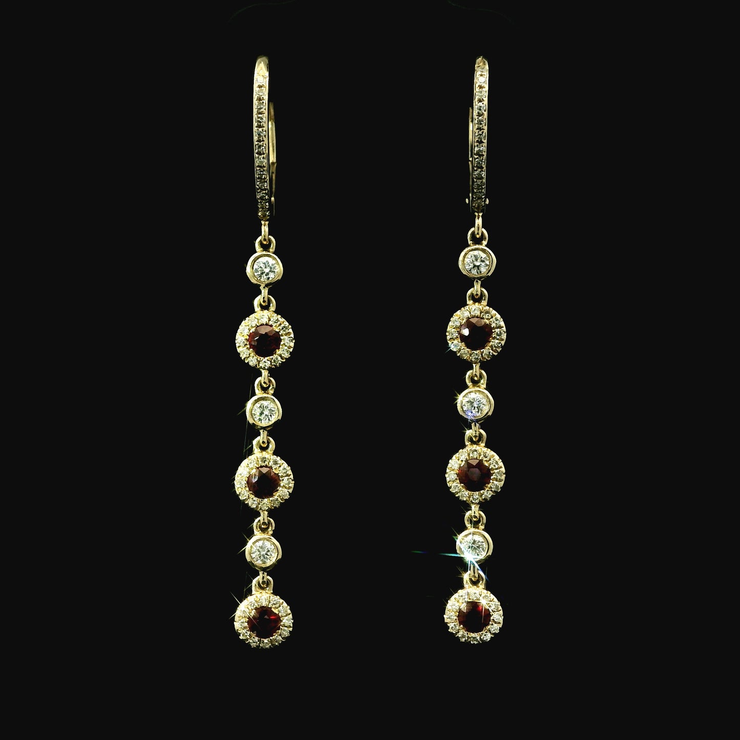 14K Diamond & Ruby Drop Earrings