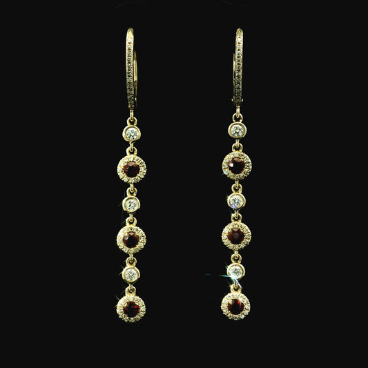 14K Diamond & Ruby Drop Earrings