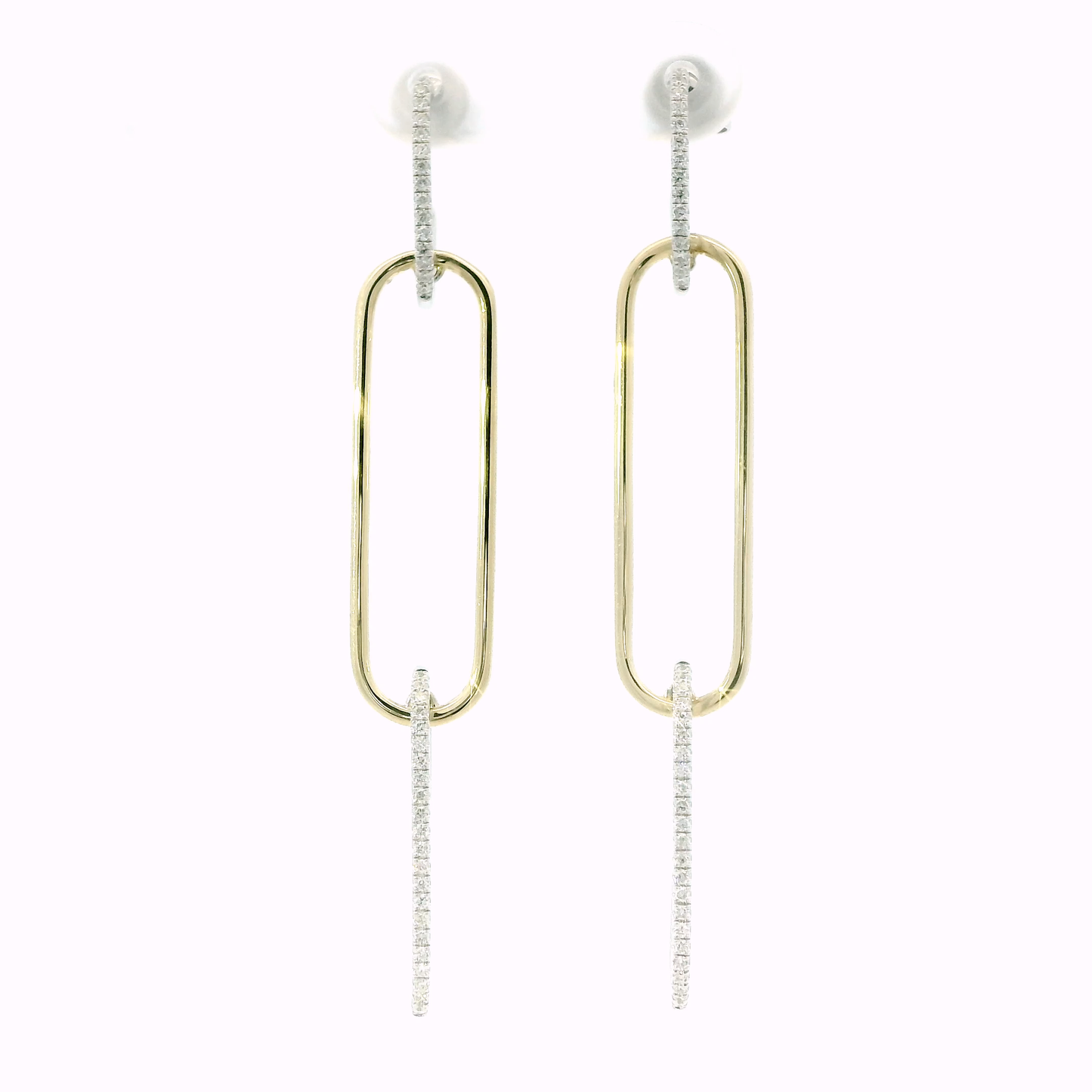 14K Two-Tone Gold Diamond Paperclip Dangle Earrings