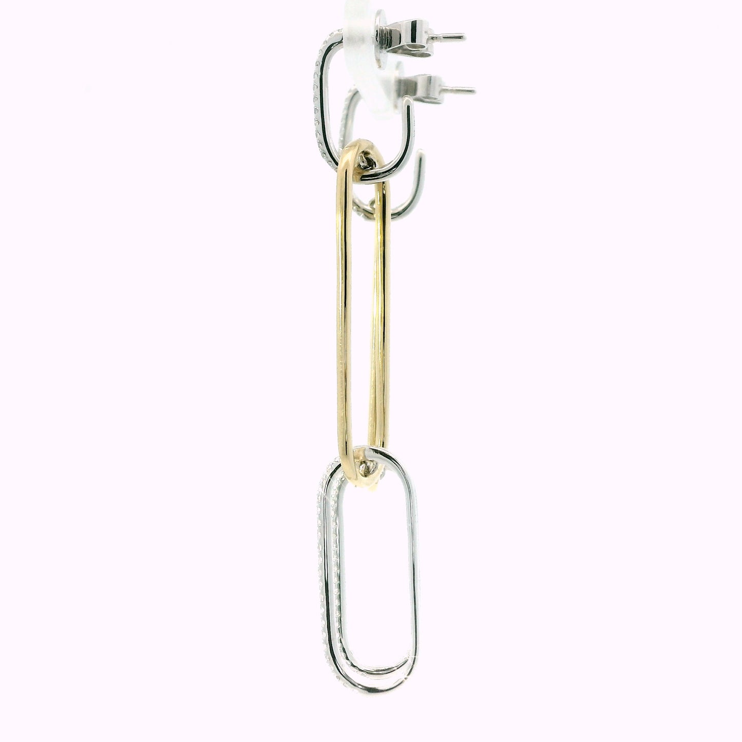 14K Two-Tone Gold Diamond Paperclip Dangle Earrings