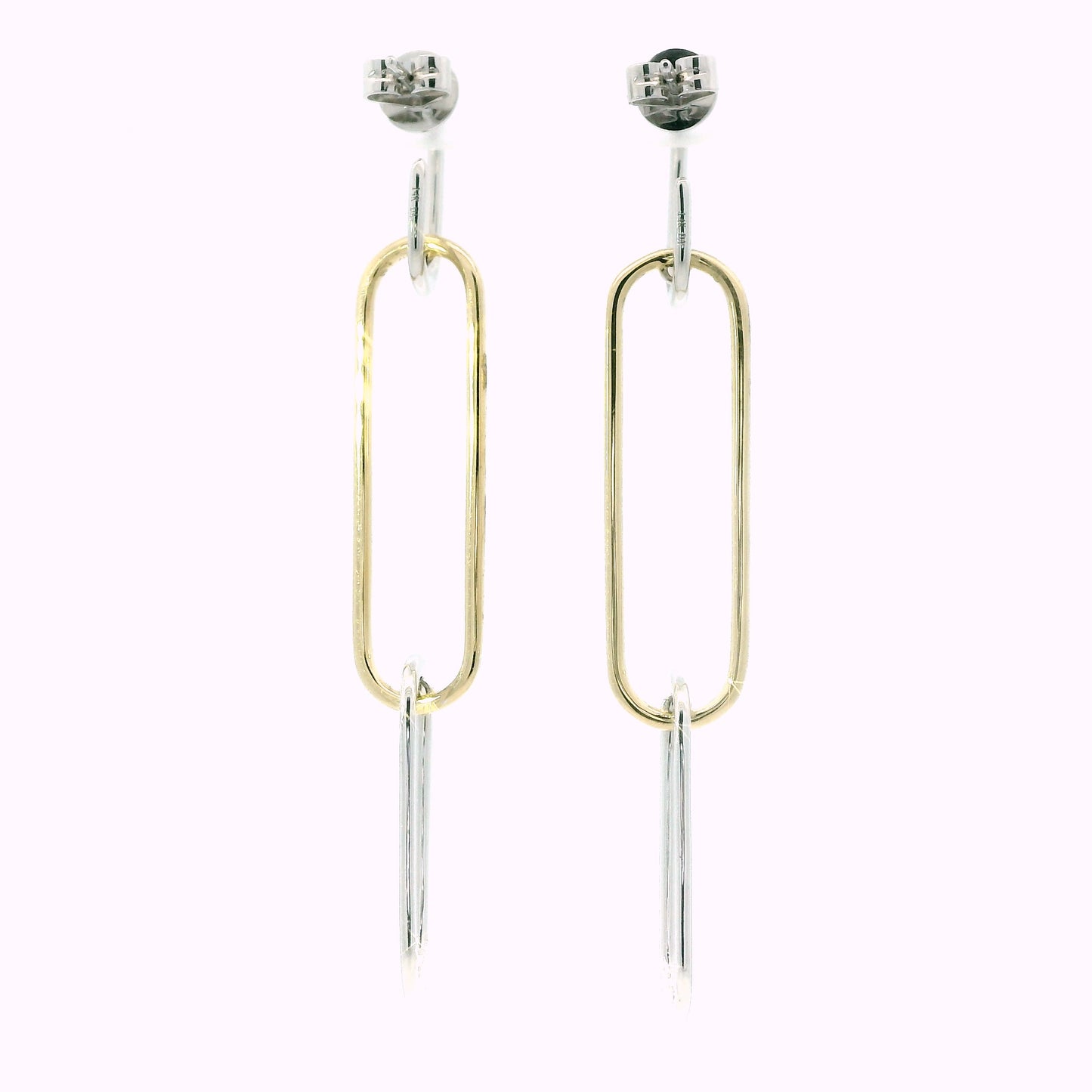 14K Two-Tone Gold Diamond Paperclip Dangle Earrings