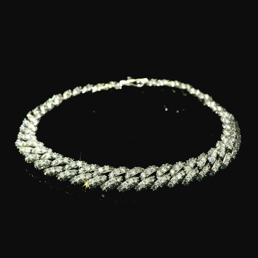 18K White Gold Diamond Cuban Link Chain Bracelet