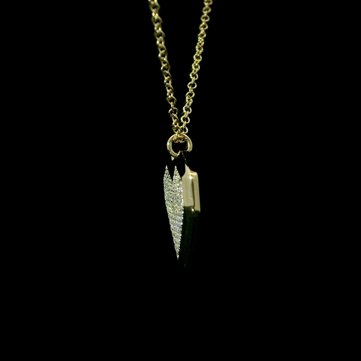 14K Yellow Gold Pavé Set Diamond Geometric Heart Pendant Necklace