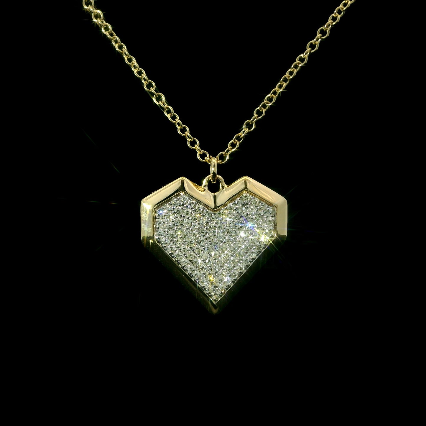 14K Yellow Gold Pavé Set Diamond Geometric Heart Pendant Necklace