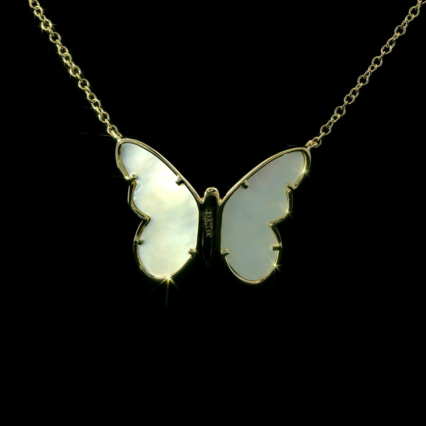 14K Yellow Gold Diamond and Mother-of-Pearl Butterfly