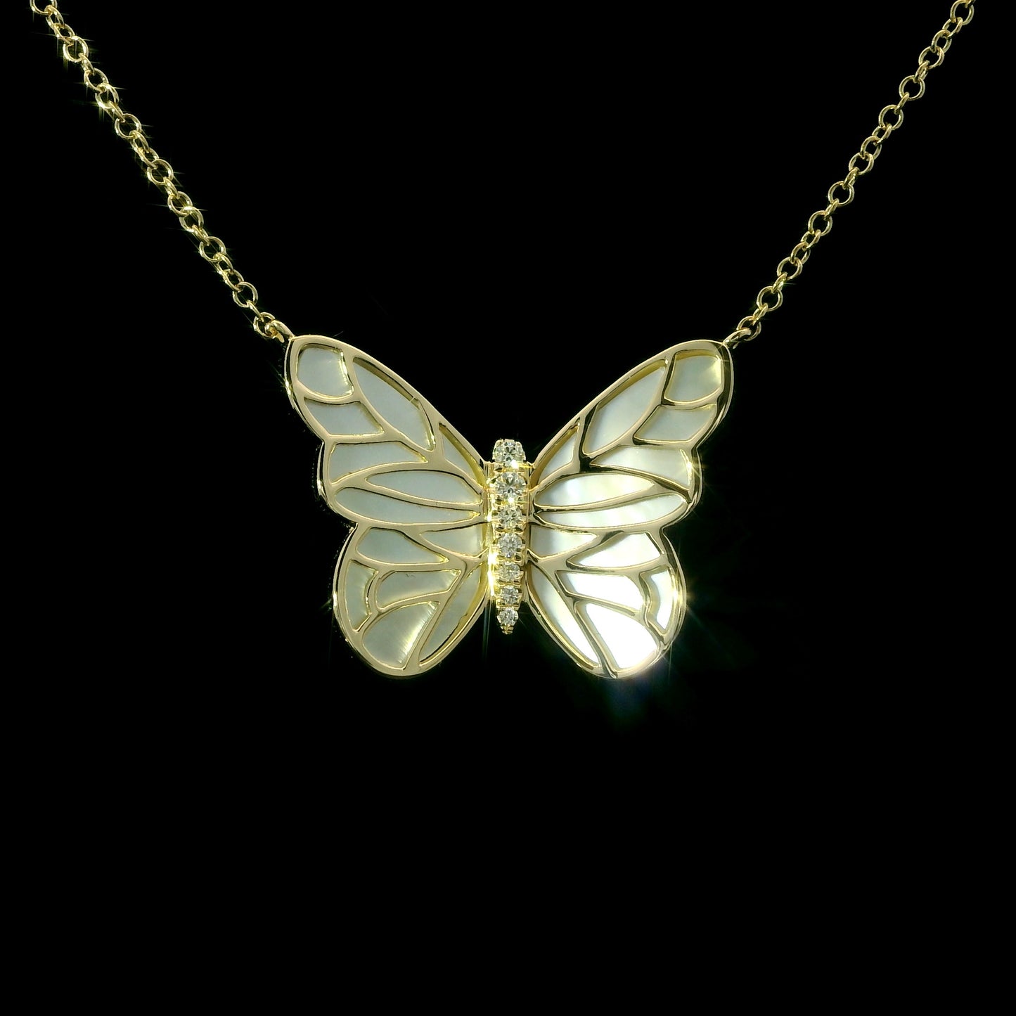 14K Yellow Gold Diamond and Mother-of-Pearl Butterfly