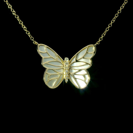 14K Yellow Gold Diamond and Mother-of-Pearl Butterfly