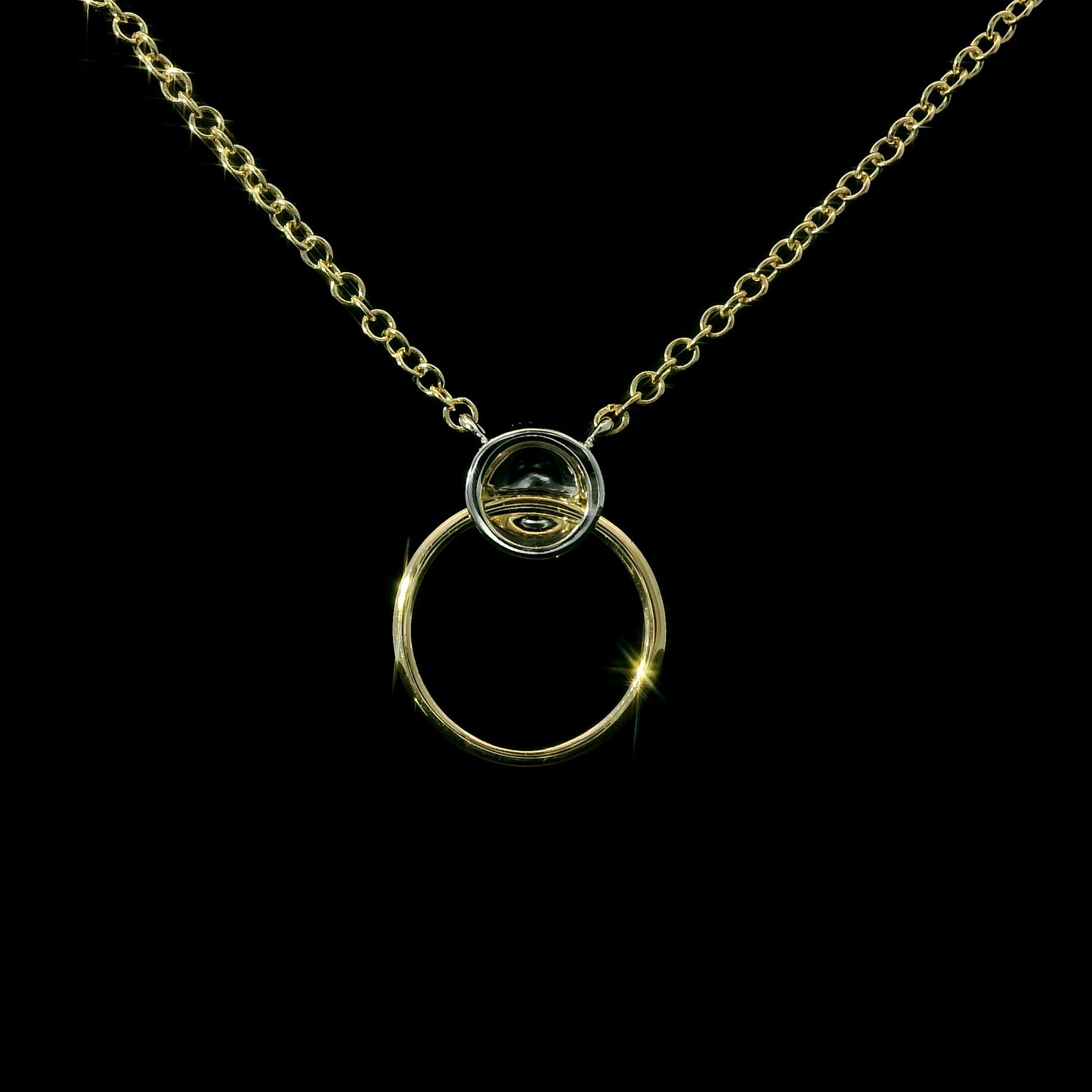 14K Yellow Gold Pave Diamond Disc & Open Circle Necklace