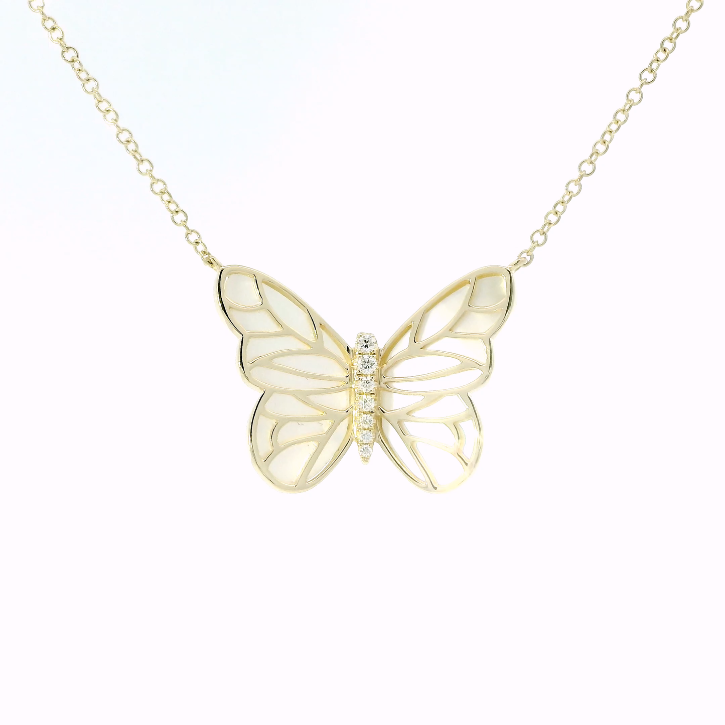 14K Yellow Gold Diamond and Mother-of-Pearl Butterfly