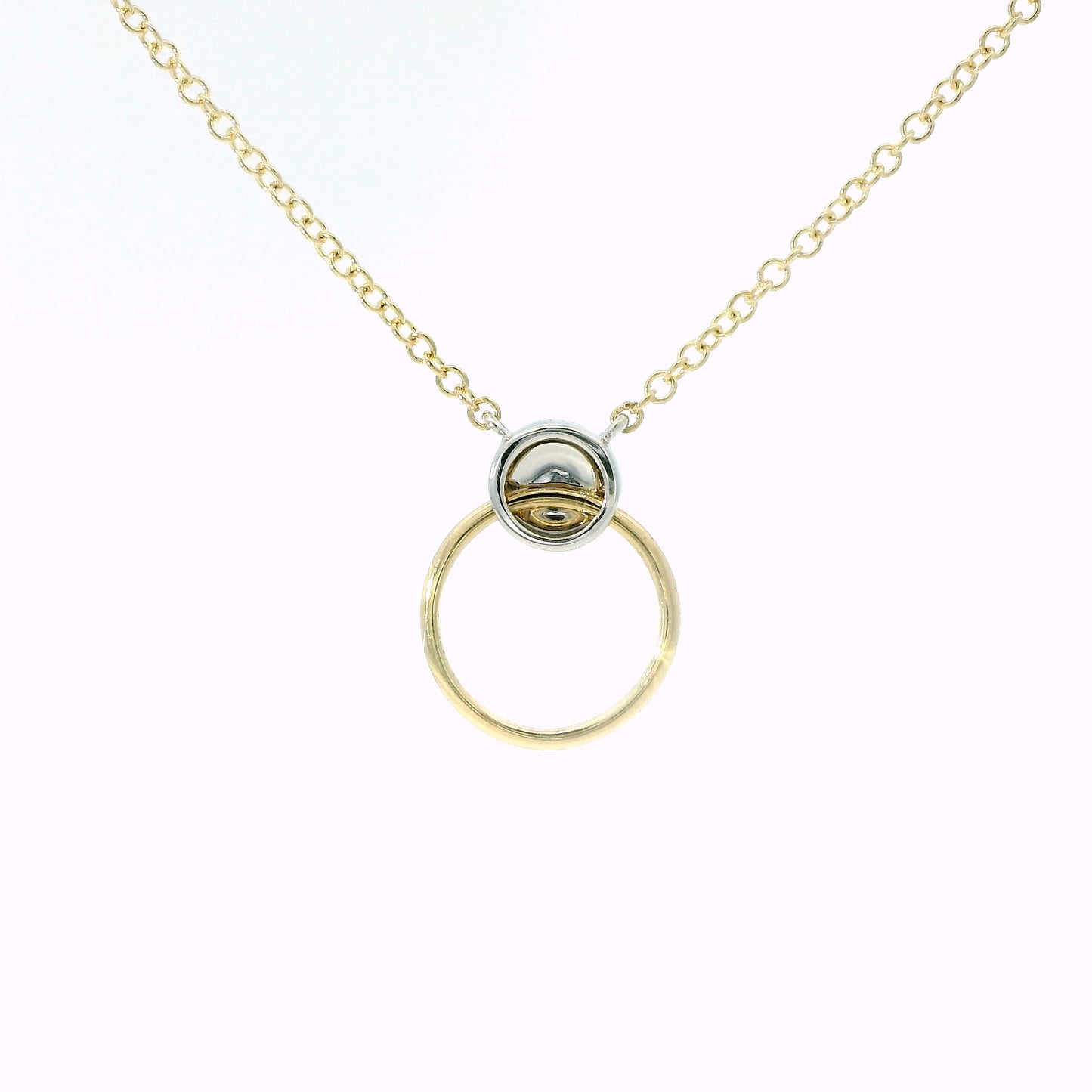 14K Yellow Gold Pave Diamond Disc & Open Circle Necklace