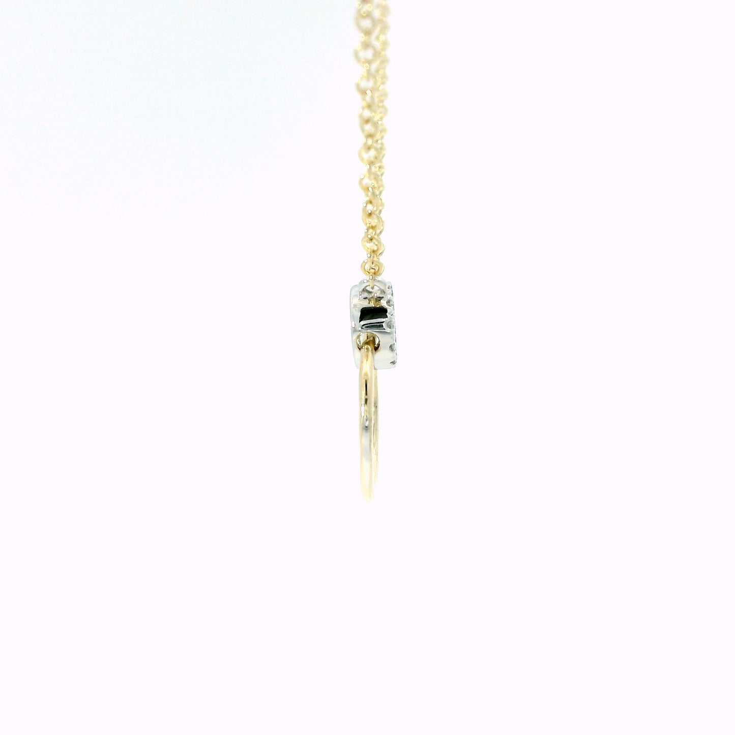 14K Yellow Gold Pave Diamond Disc & Open Circle Necklace