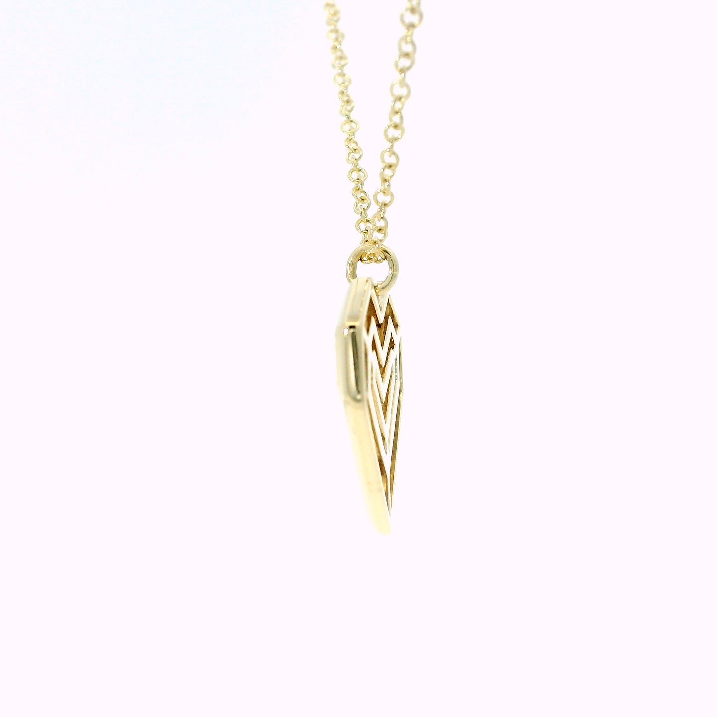 14K Yellow Gold Pavé Set Diamond Geometric Heart Pendant Necklace