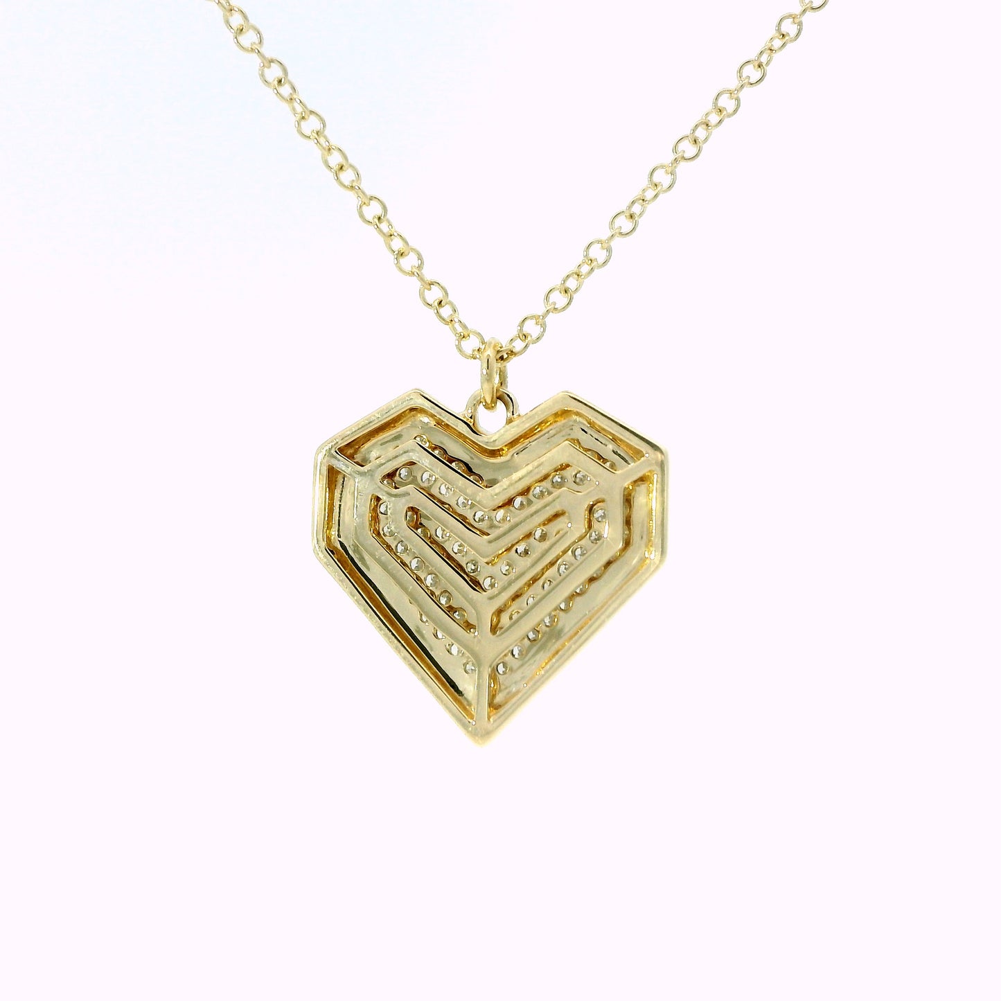 14K Yellow Gold Pavé Set Diamond Geometric Heart Pendant Necklace