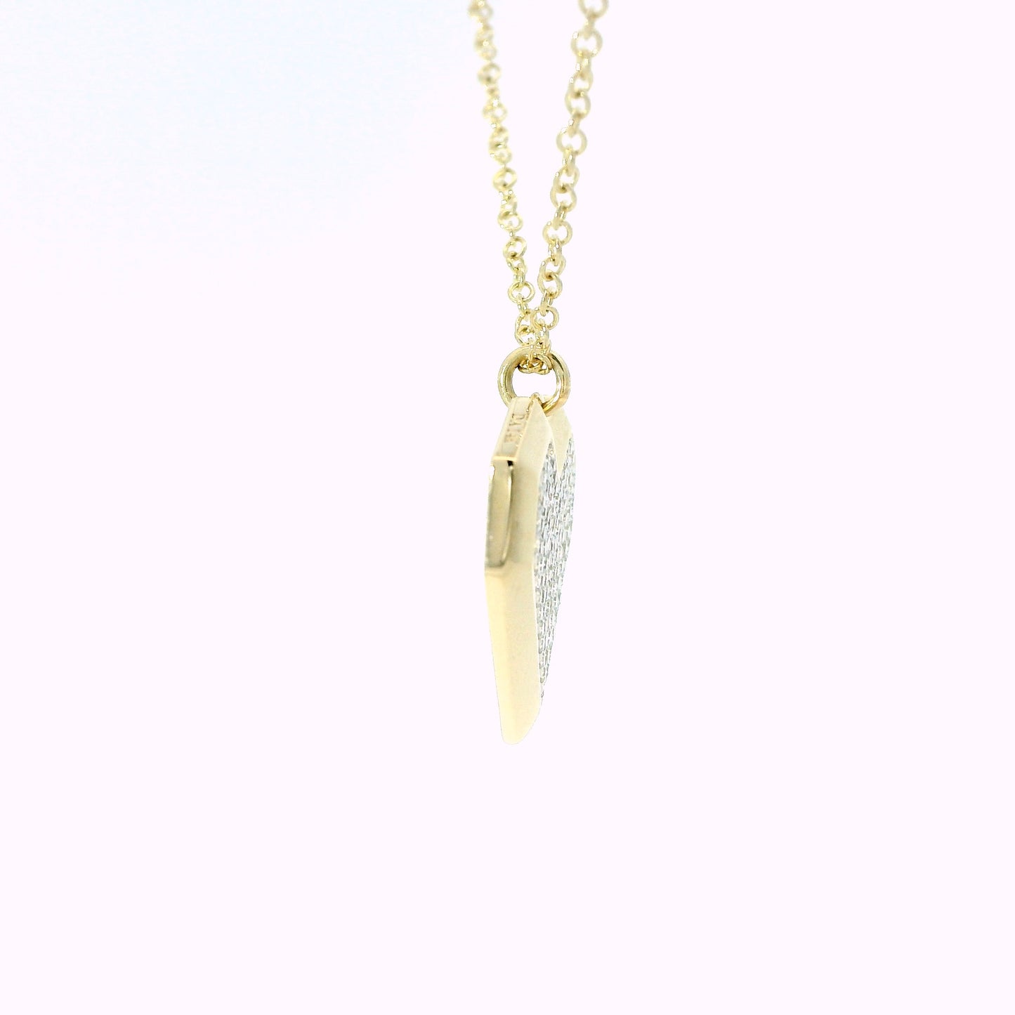 14K Yellow Gold Pavé Set Diamond Geometric Heart Pendant Necklace