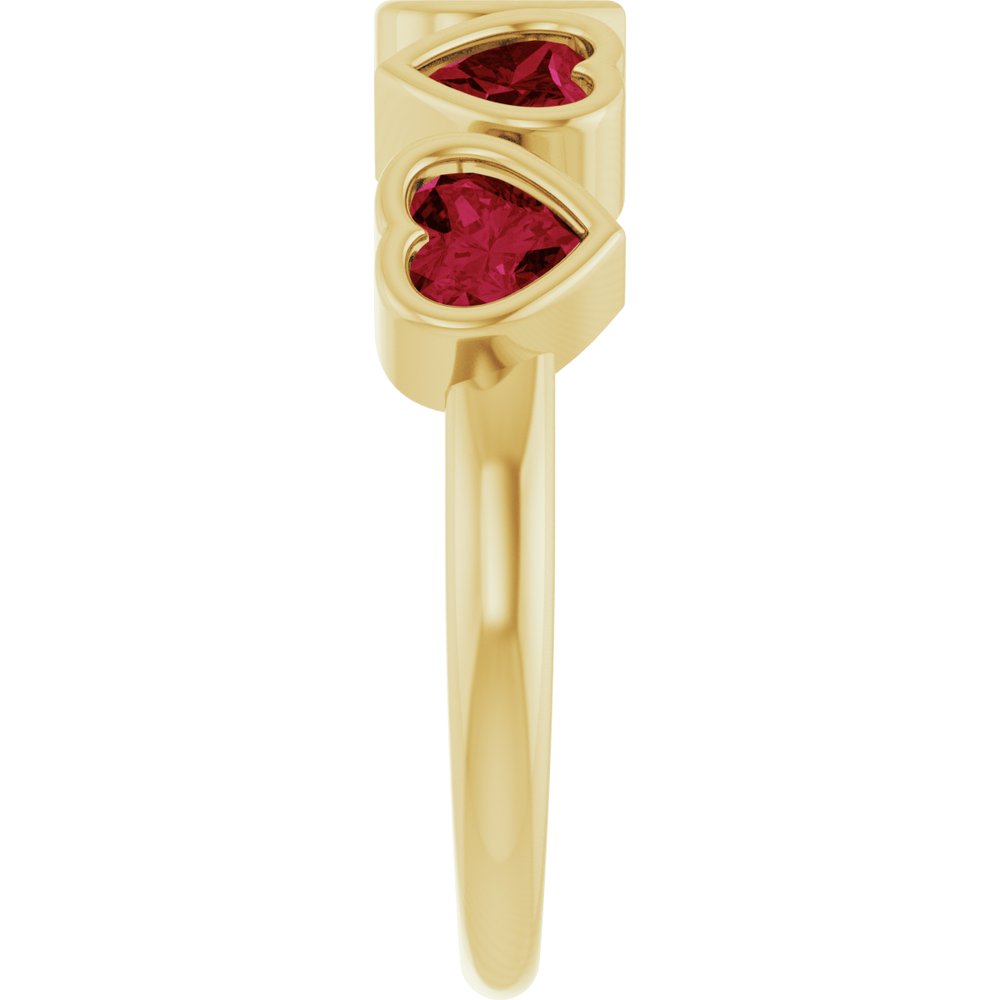 5 stone Garnet Heart Ring in Solid 14kt Yellow Gold