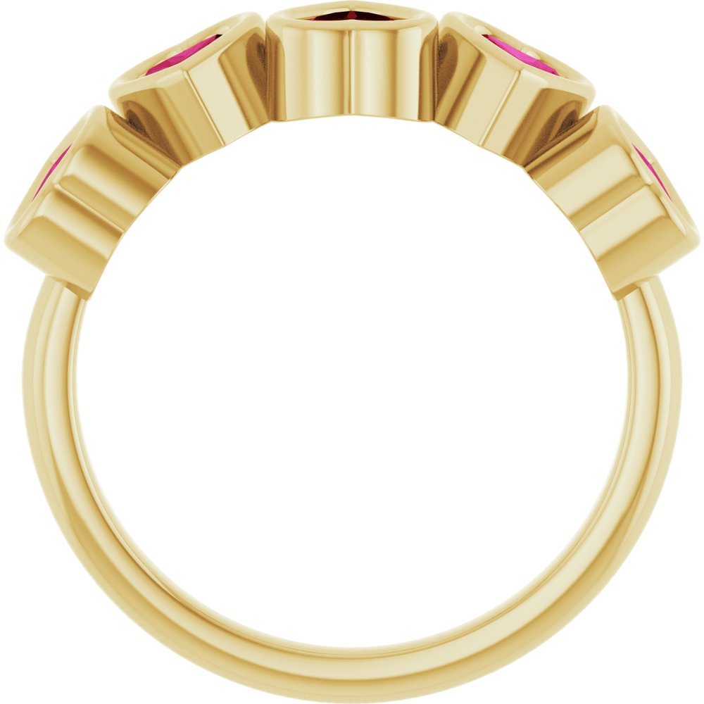 5 stone Garnet Heart Ring in Solid 14kt Yellow Gold