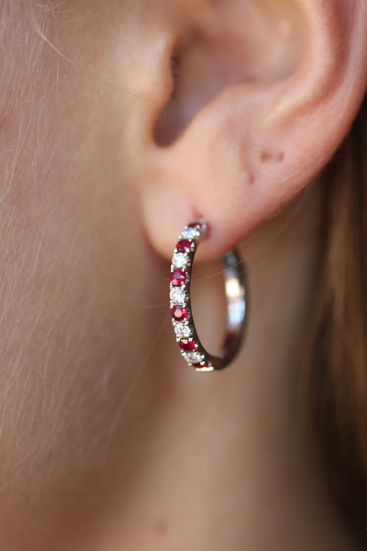 Diamond and Ruby Hoop Earrings