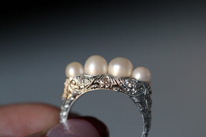 Estate 1930's Platinum, Pearl, and Diamond Ring