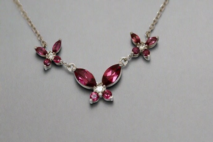 Garnet and Diamond 3 Butterfly Necklace