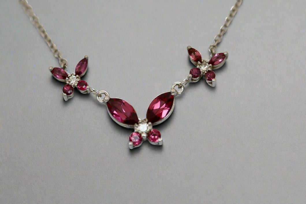 Garnet and Diamond 3 Butterfly Necklace