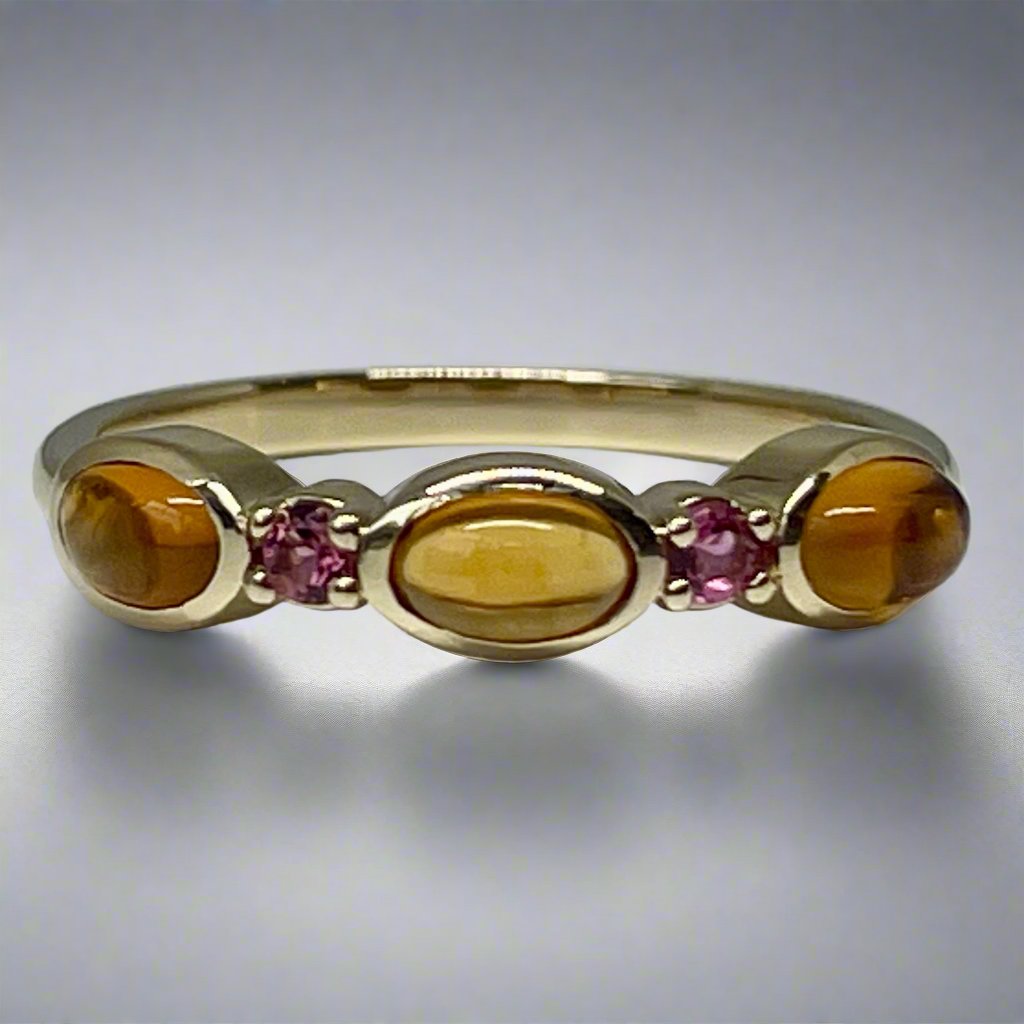 Pink Tourmaline and Citrine Band in 14k Gold